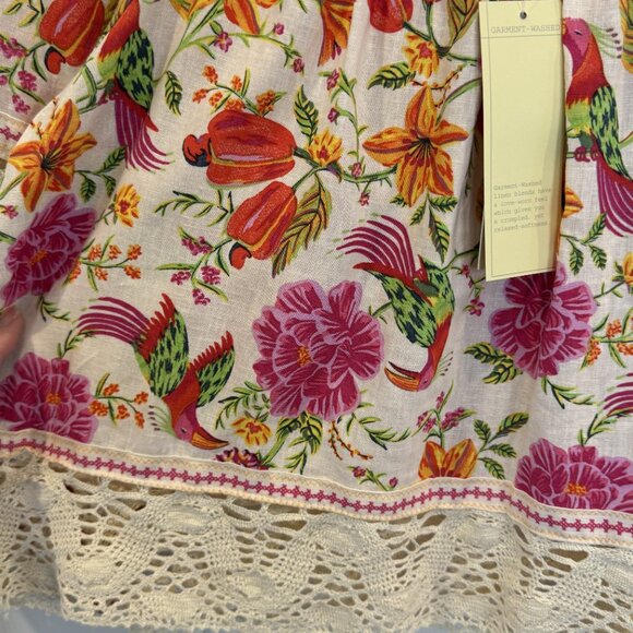NWT Rachel Zoe Ivory Linen Blend Floral Bird Peasant Top Boho Crochet Sleeves - Picture 8 of 10